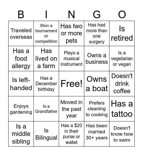 Family Reunion Bingo Card