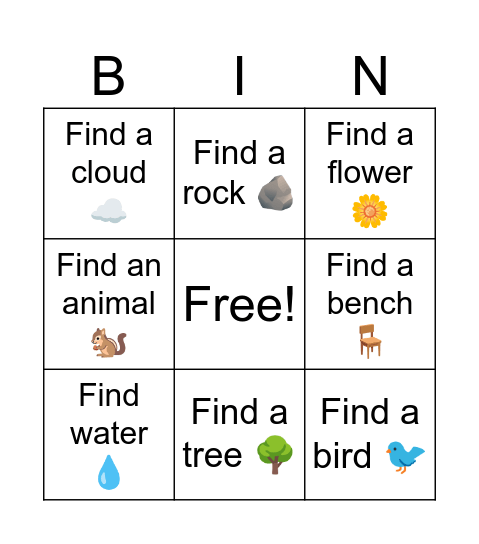 Nature Bingo Card