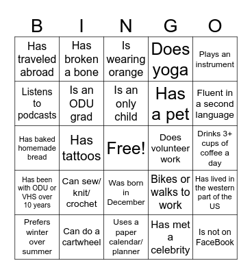 Break Time BINGO Card