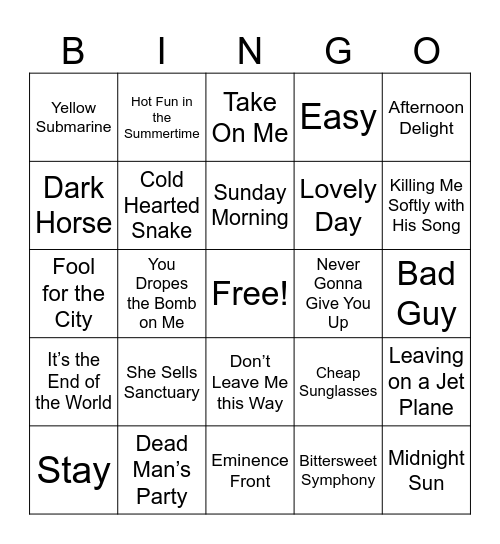 Opposite26 Bingo Card