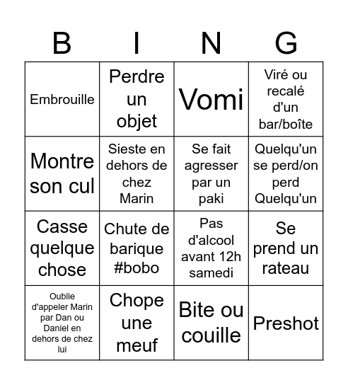 Bingo Rennes Bingo Card