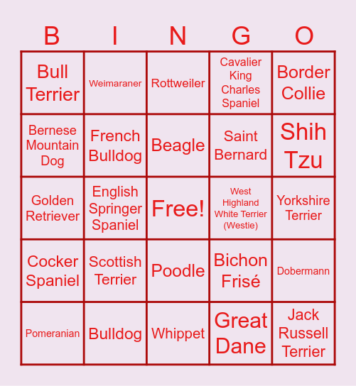 SILVERWAYS DOG BINGO Card