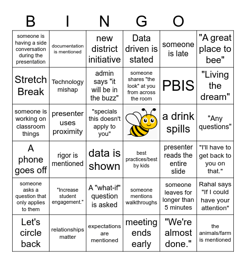 Back to School BINGO Card