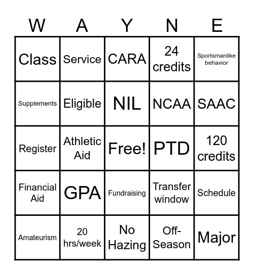 Wildcat Bingo Card