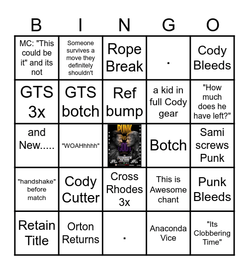 Rhodes VS Punk Bingo Card