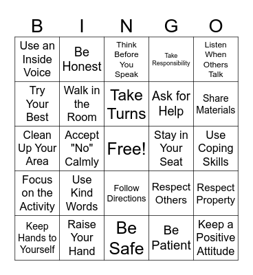 Room Rules Bingo Card