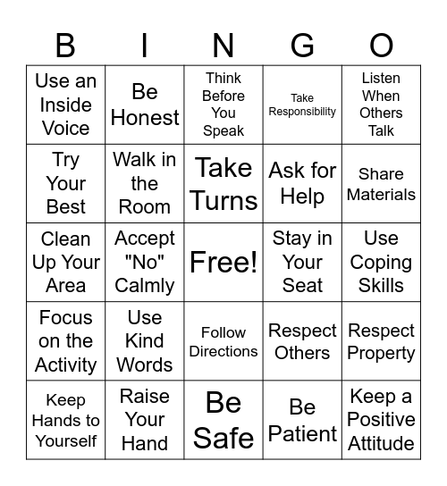Room Rules Bingo Card
