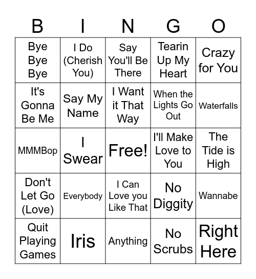 Boy Bands and Girl Groups Bingo Card