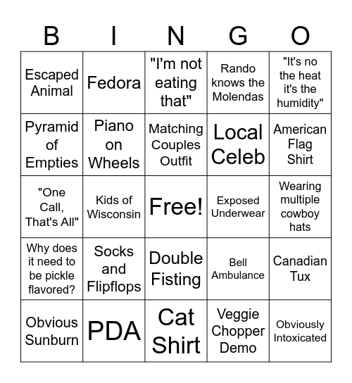 Wisco State Fair Bingo Card