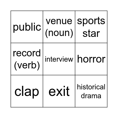 Entertainment vocabulary Bingo Card