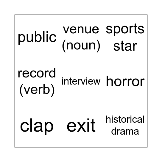 Entertainment vocabulary Bingo Card