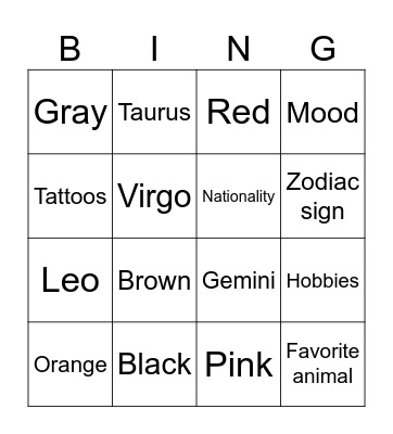 Untitled Bingo Card