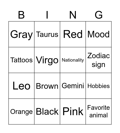 Untitled Bingo Card