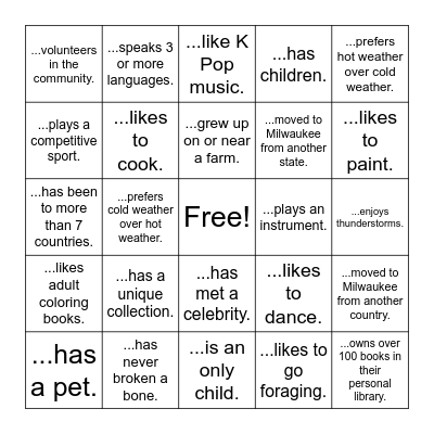 Find Someone Who... Bingo Card