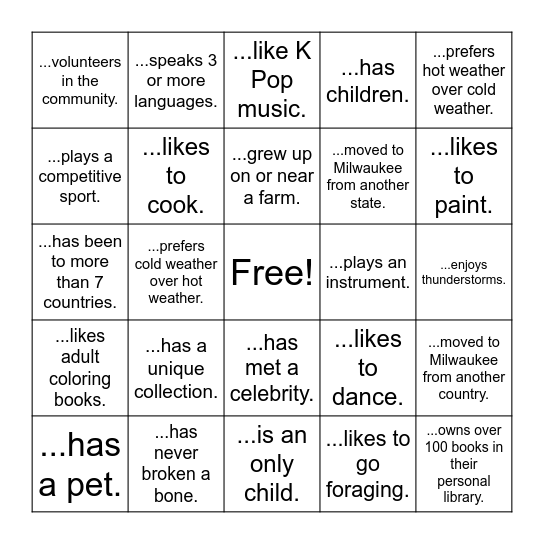 Find Someone Who... Bingo Card