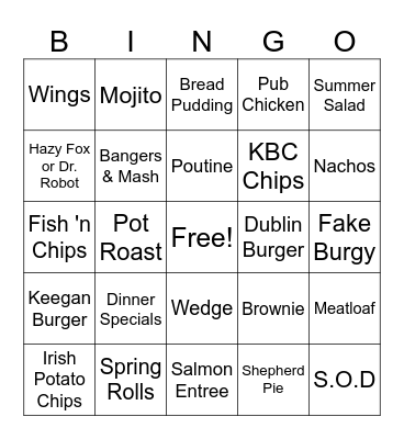 Keegan's Bingo Card