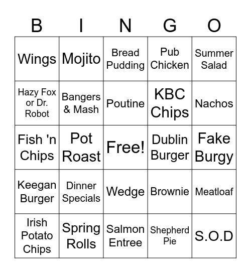Keegan's Bingo Card