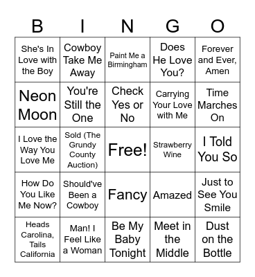 Country Hits Bingo Card