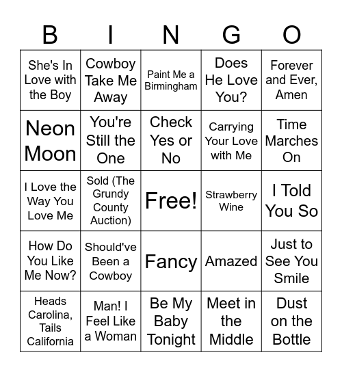 Country Hits Bingo Card