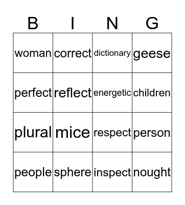 Word Bingo Card