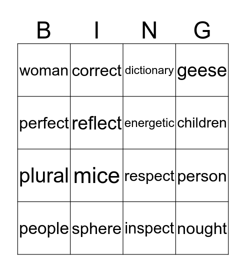 Word Bingo Card