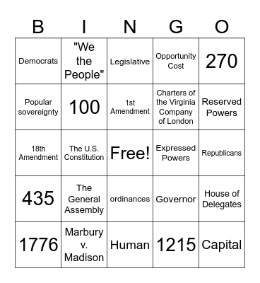 CIVICS Bingo Card