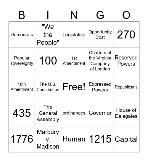 CIVICS Bingo Card