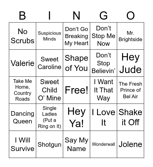 KaraokeBingo26 Bingo Card