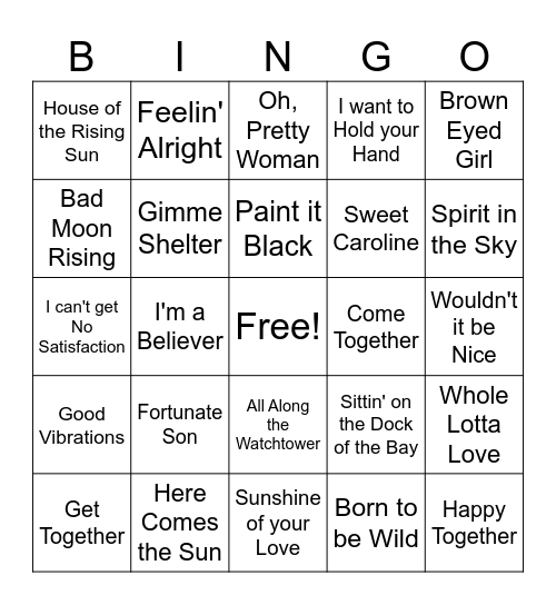 60s Rock Game 1 Bingo Card