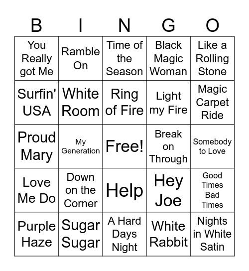 60s Rock Game 2 Bingo Card