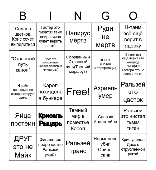 Н тайм Дельтарун(Мозгозрыв 19) Bingo Card