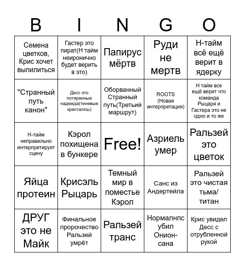 Н тайм Дельтарун(Мозгозрыв 19) Bingo Card
