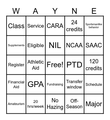 Wildcat Bingo Card
