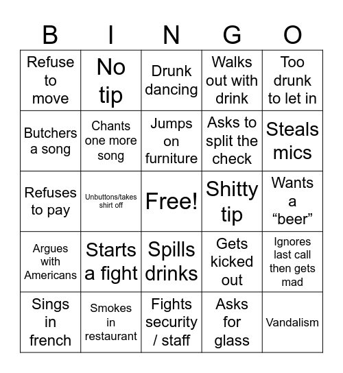 Canadien Bingo Card