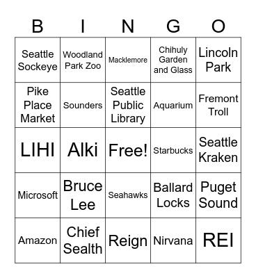 Seattle Bingo 637252354 Bingo Card