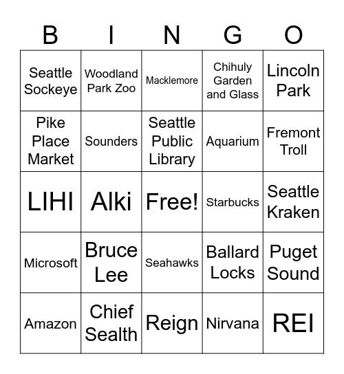 Seattle Bingo 637252354 Bingo Card