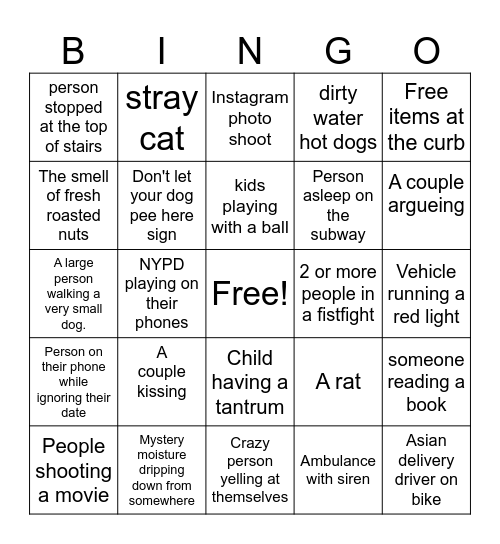 NYC Bingo Card