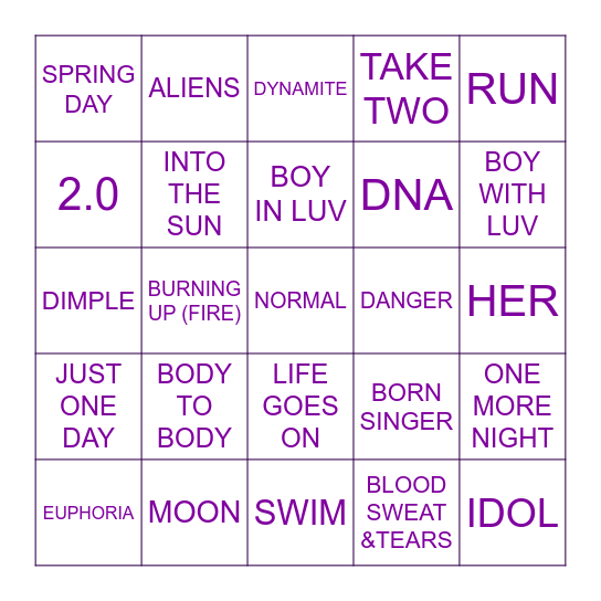 15.08.2026 | BINGO BTS | INTO THE SUN DOCUMENTAL Bingo Card