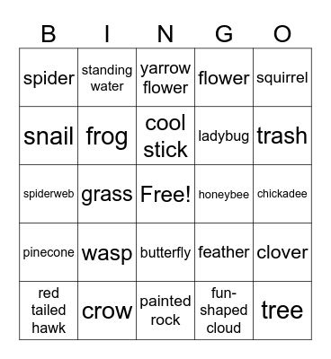 Nature Scavenger Hunt Bingo Card