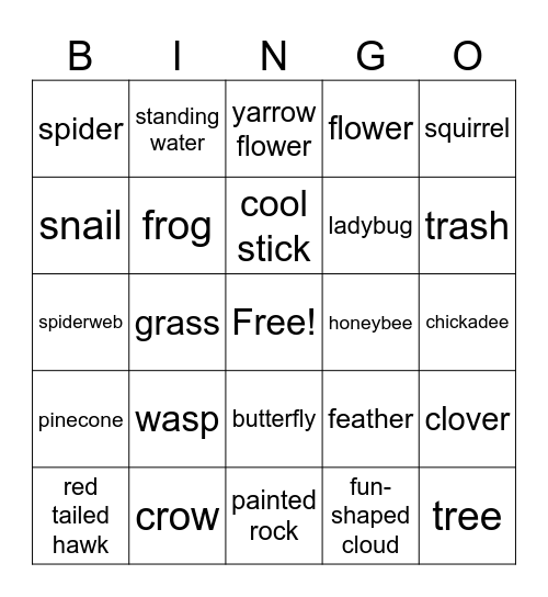 Nature Scavenger Hunt Bingo Card