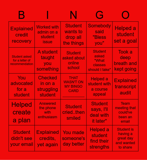 Counselor Bingo Card
