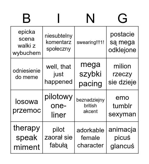animowany pilot bingo Card