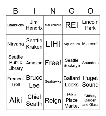Seattle Bingo 63725235442653456 Bingo Card