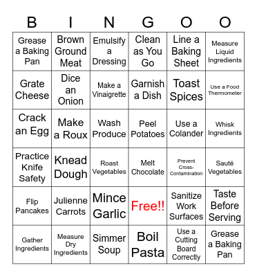 Name__________________       Cooking Skills Bingo Card