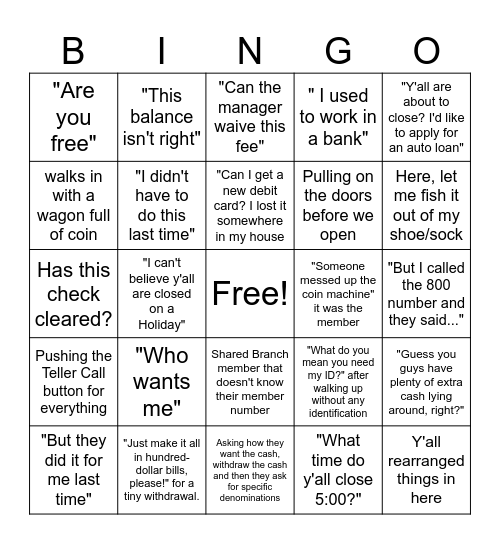 Annoying Member Bingo Card