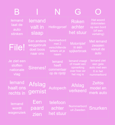 Onderweg Bingo! Bingo Card