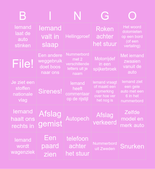 Onderweg Bingo! Bingo Card