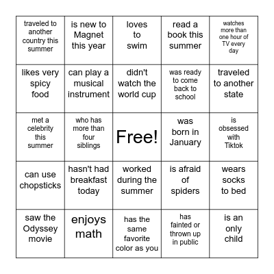 Find Someone Who Bingo Card