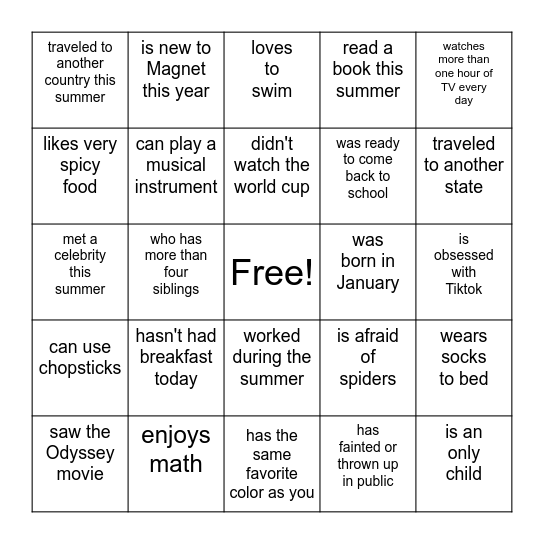 Find Someone Who Bingo Card