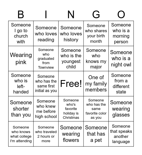 Get to Know The Guest Bingo Card